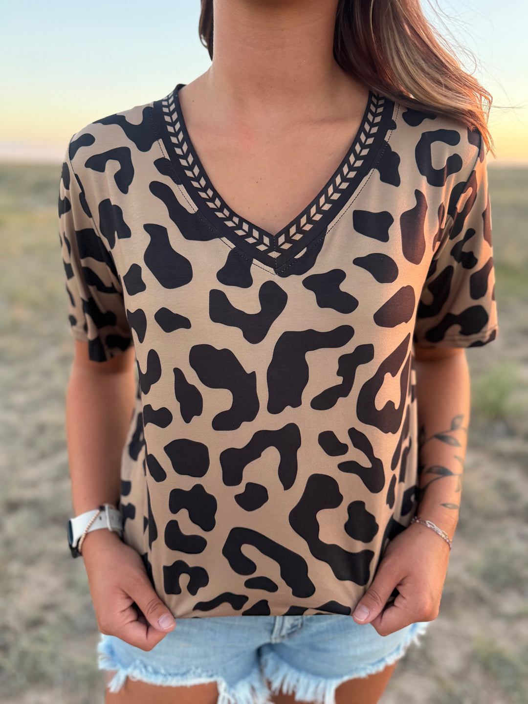 Buckstitch Leopard Top