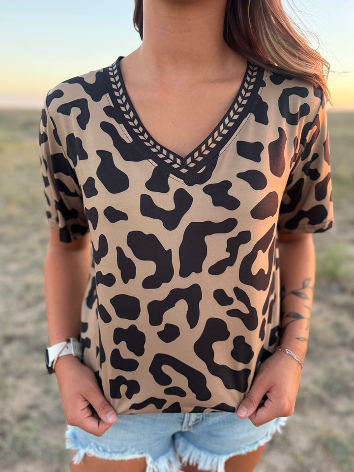 Buckstitch Leopard Top