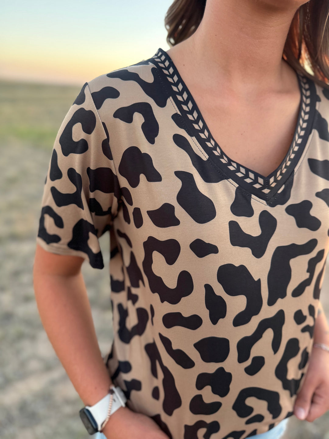 Buckstitch Leopard Top