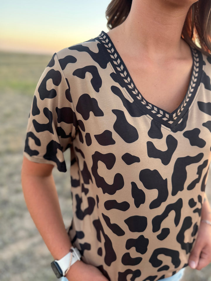 Buckstitch Leopard Top