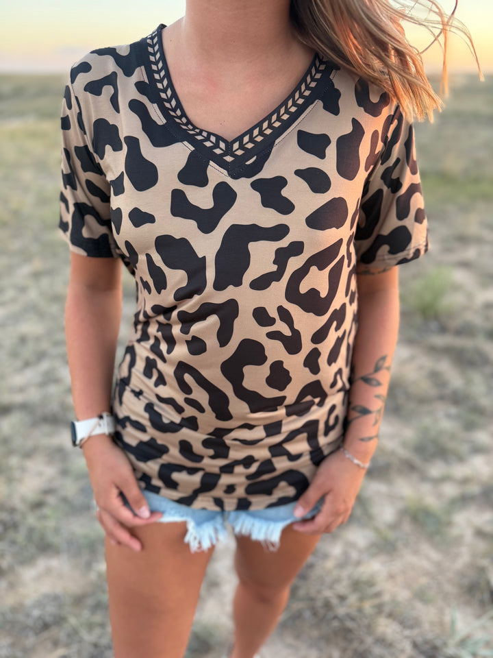 Buckstitch Leopard Top