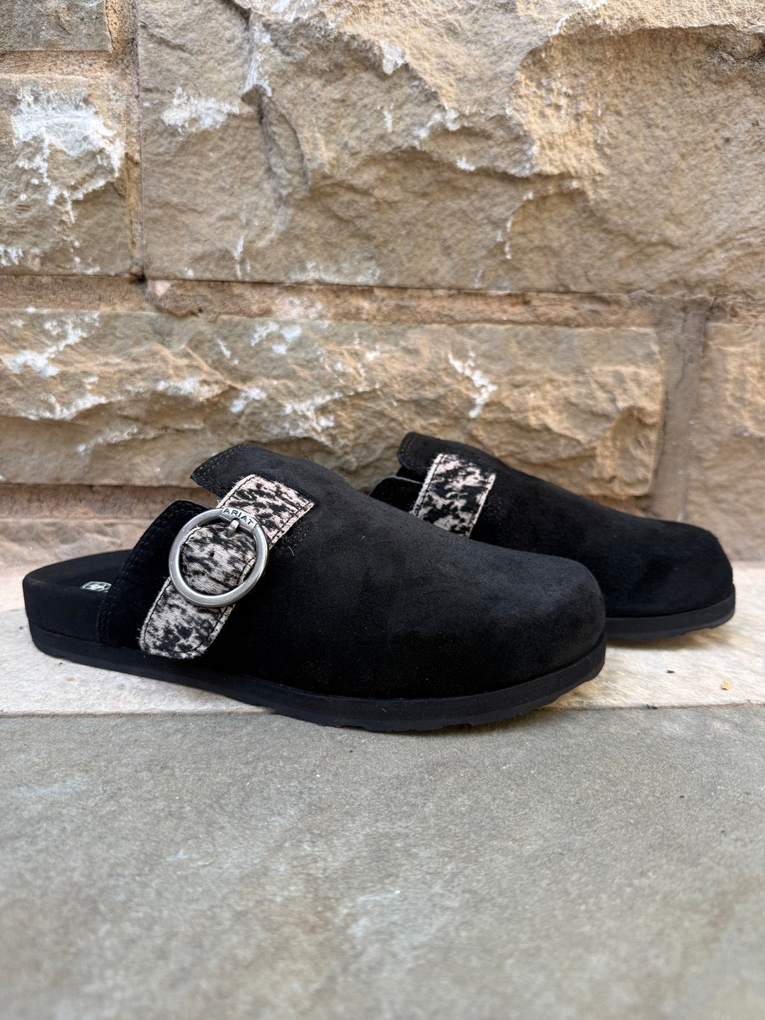Ariat Black Suede Brindle Hair On Country Mule