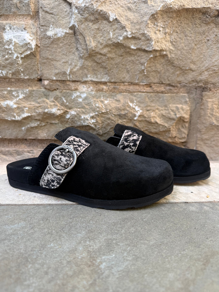 Ariat Black Suede Brindle Hair On Country Mule