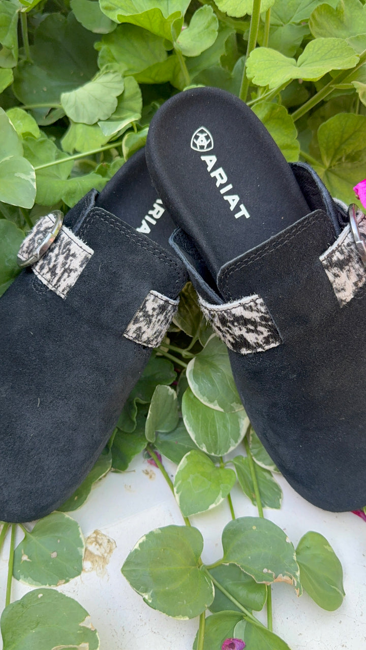Ariat Black Suede Brindle Hair On Country Mule