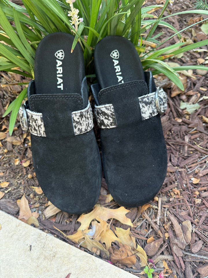 Ariat Black Suede Brindle Hair On Country Mule