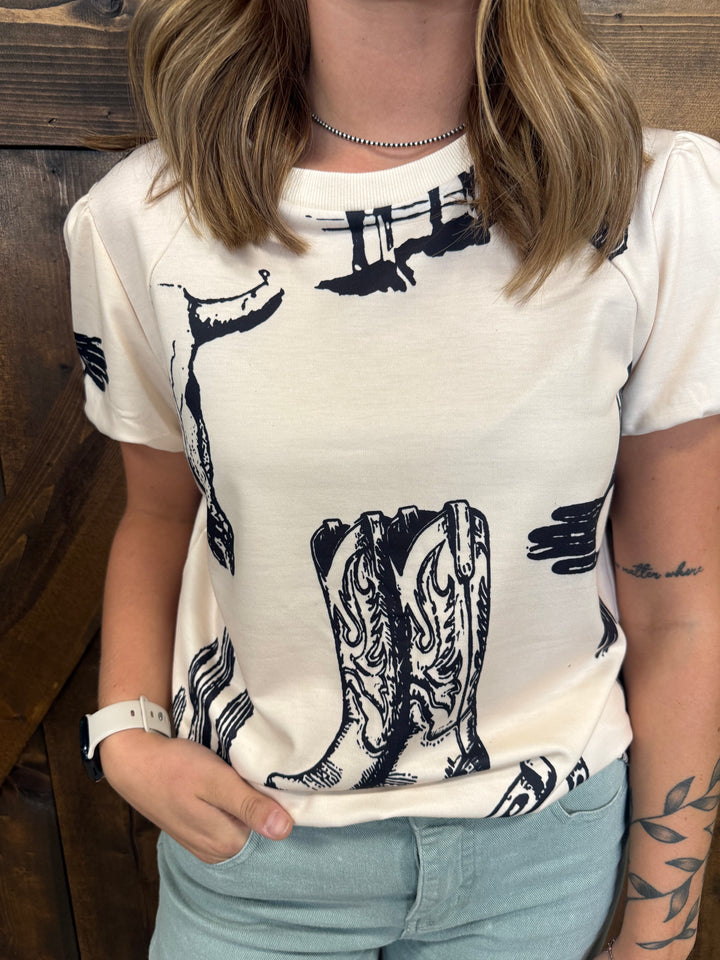 Western Retro Short Sleeve Top