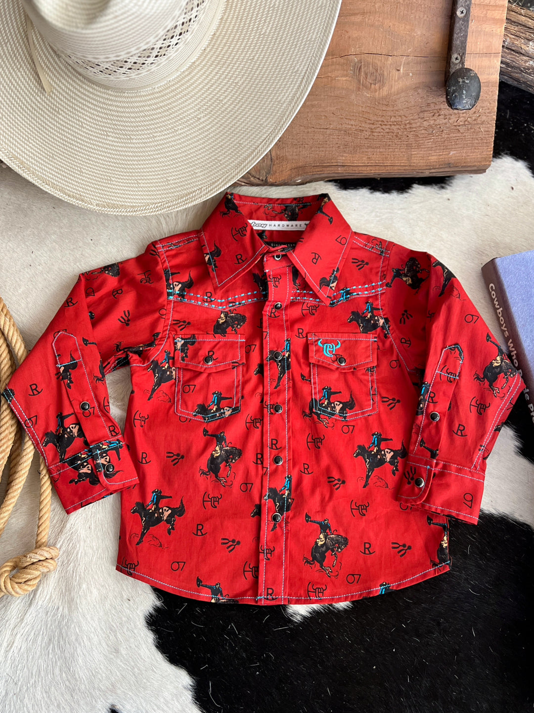 Kid's Vintage Bronc Red Long Sleeve | gussieduponline