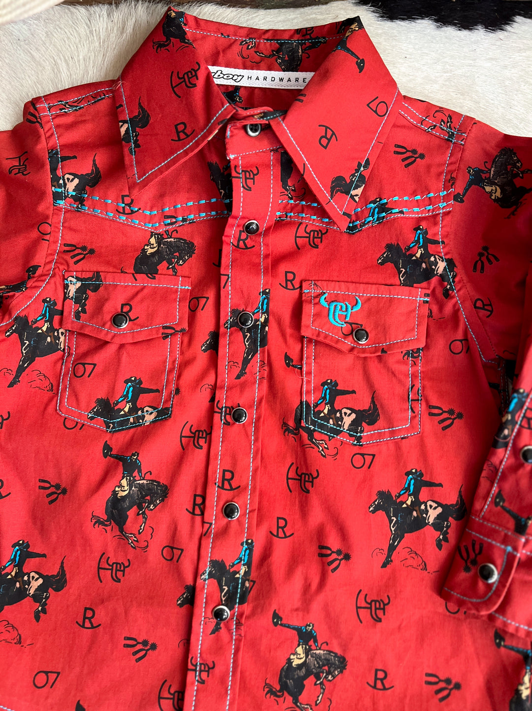 Kid's Vintage Bronc Red Long Sleeve | gussieduponline