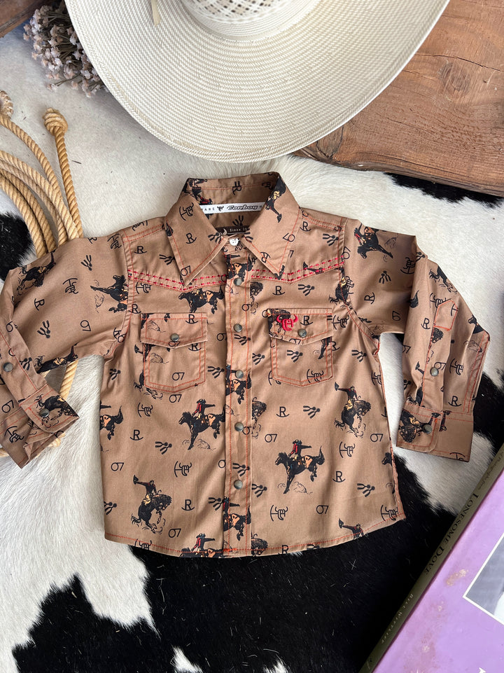 Kid's Vintage Bronc Brown Long Sleeve | gussieduponline