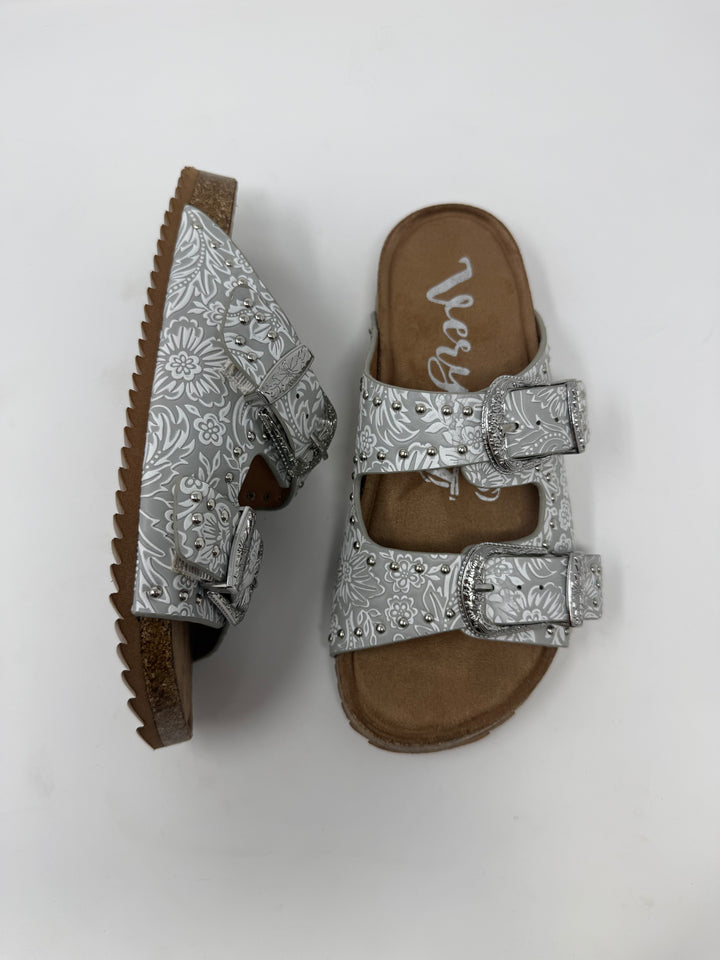 Very G Heidi Grey Studded Tooled Sandals