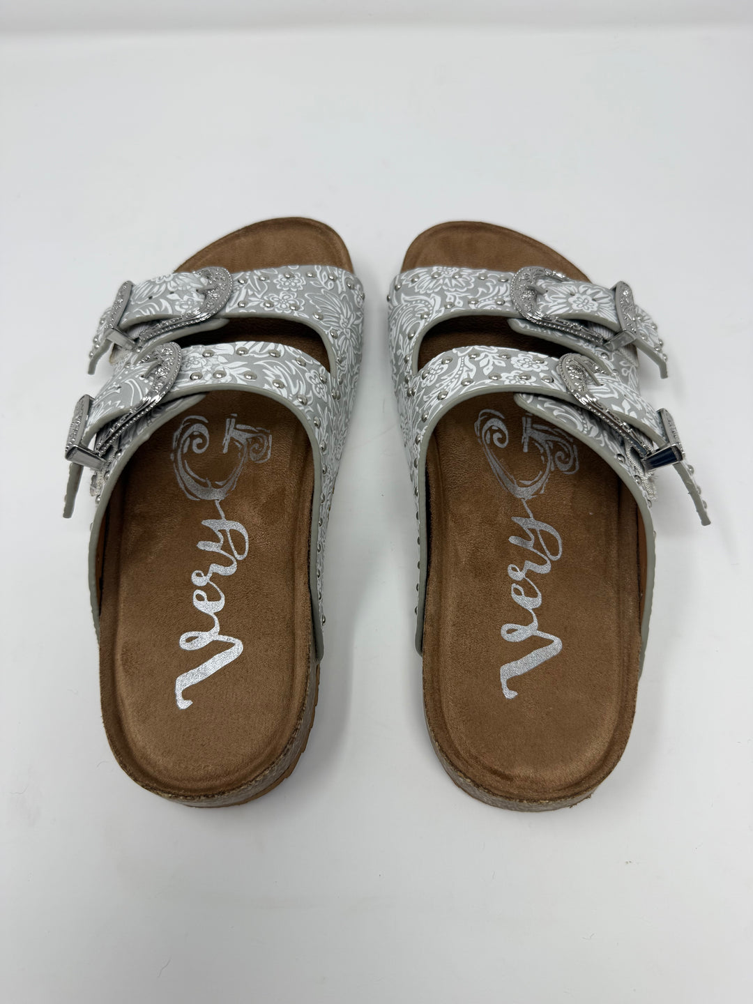 Very G Heidi Grey Studded Tooled Sandals