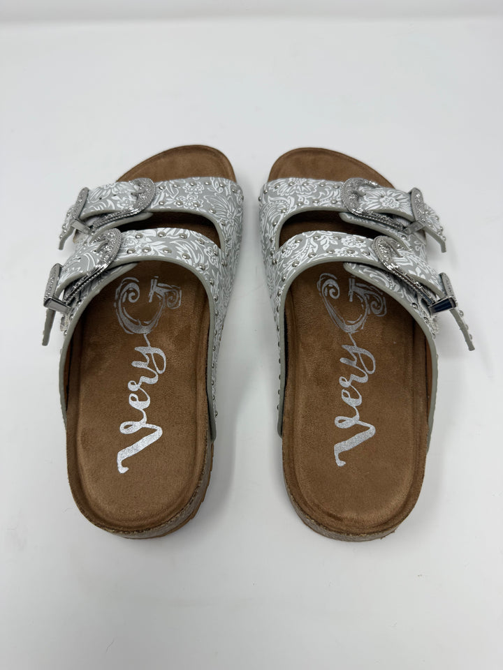 Very G Heidi Grey Studded Tooled Sandals