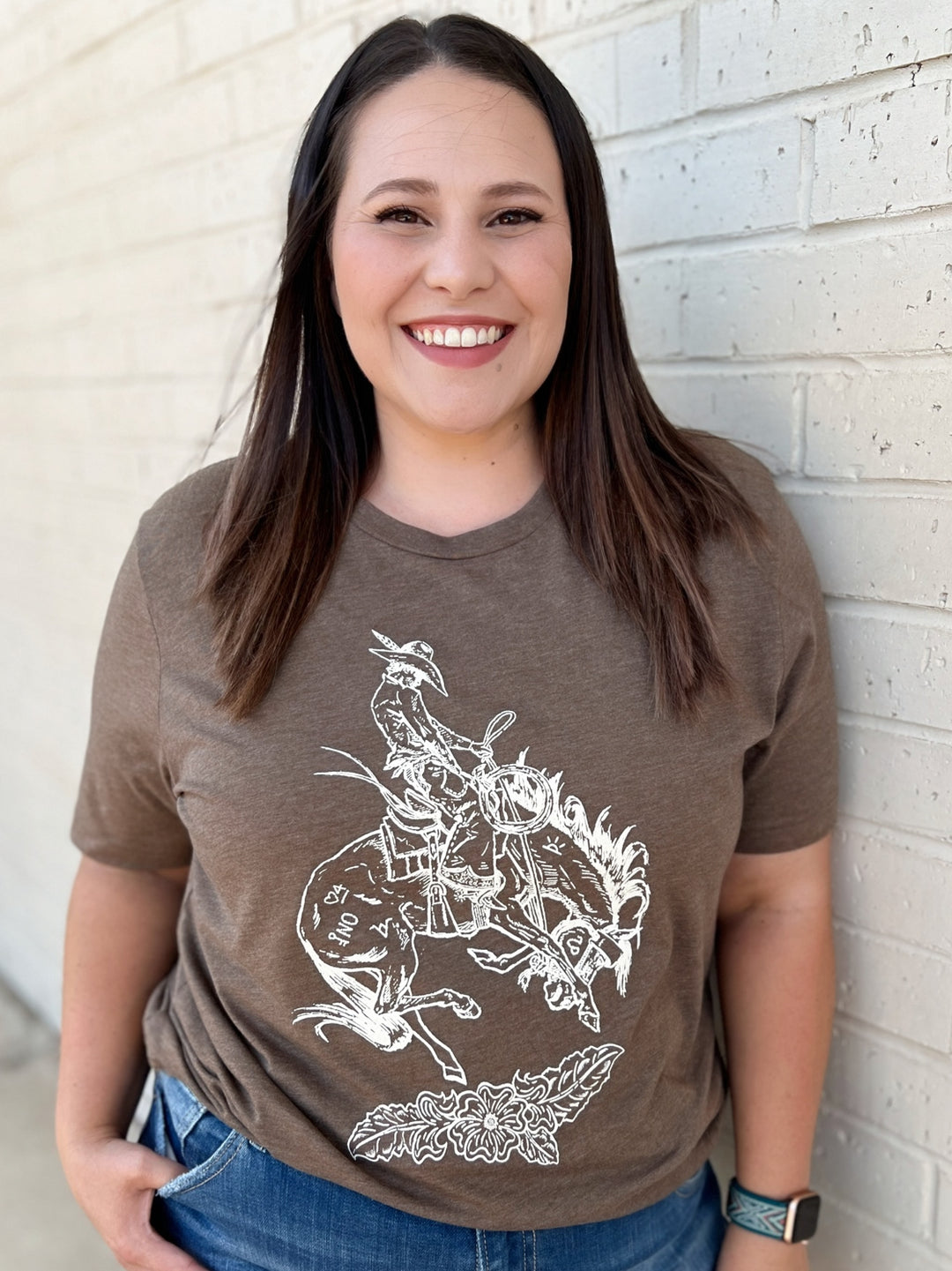 PLUS Sterling Kreek Buckin Bronc Brown Tee | gussieduponline