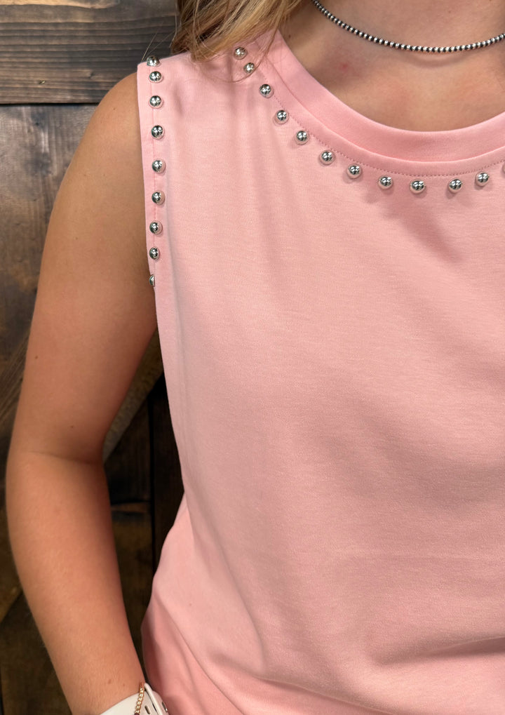 L&B Soft Pink Vintage Silver Studded Tank Top