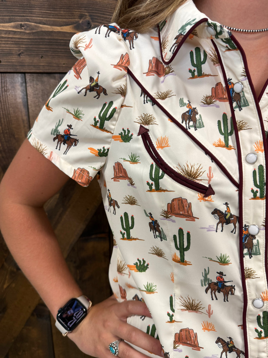L&B Ivory Western Desert Printed Button Down Top