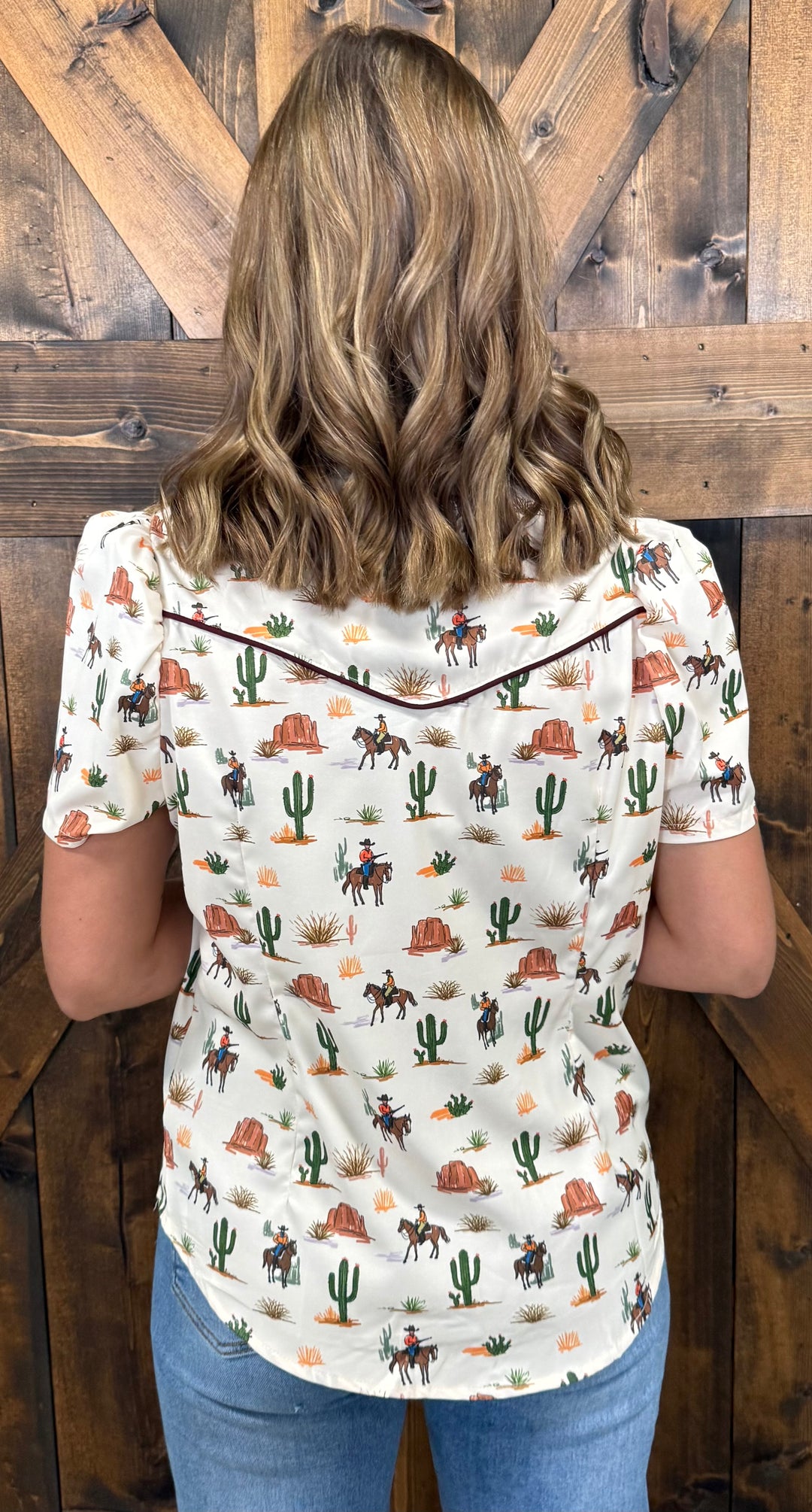 L&B Ivory Western Desert Printed Button Down Top