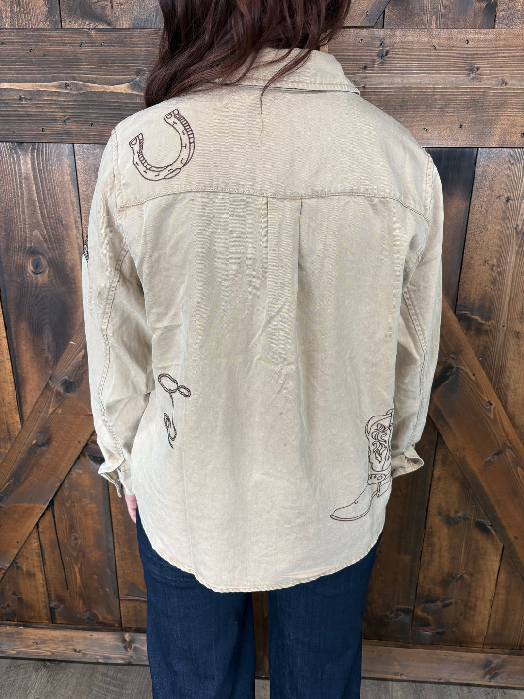 Taupe Western Embroidered Snap Button Top