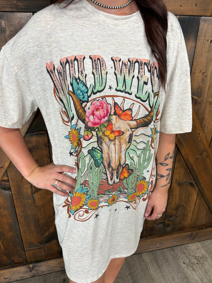 Wild West Longhorn Graphic T-Shirt Dress