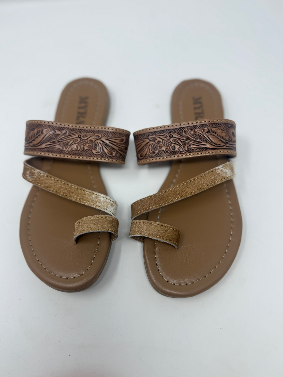 LaDonna Trail Beige Hand Tooled Sandals
