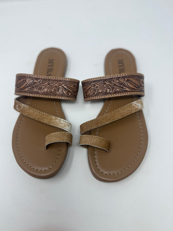 LaDonna Trail Beige Hand Tooled Sandals