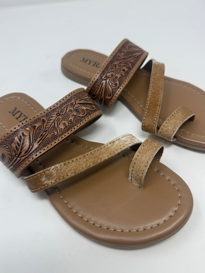 LaDonna Trail Beige Hand Tooled Sandals