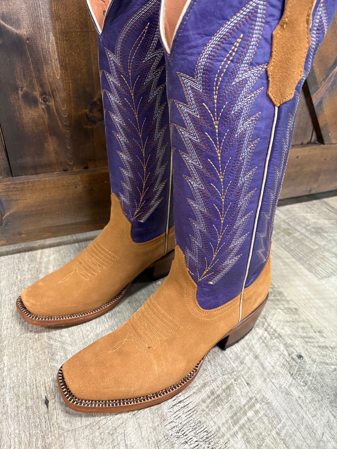 Tanner Mark Women's Camel Boots w/ Purple Tops