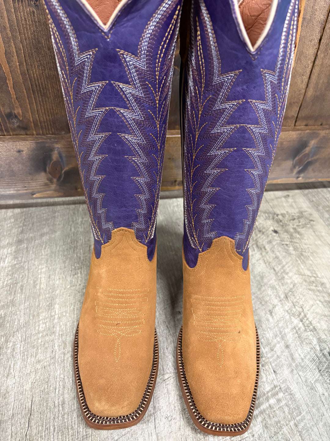 Tanner Mark Women's Camel Boots w/ Purple Tops