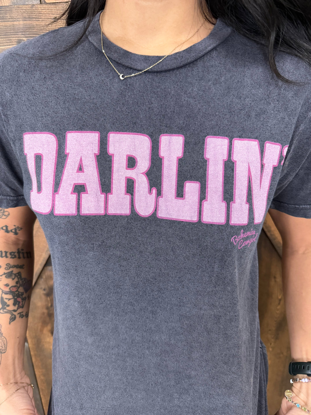 Black Mineral Wash"Darlin" Tee