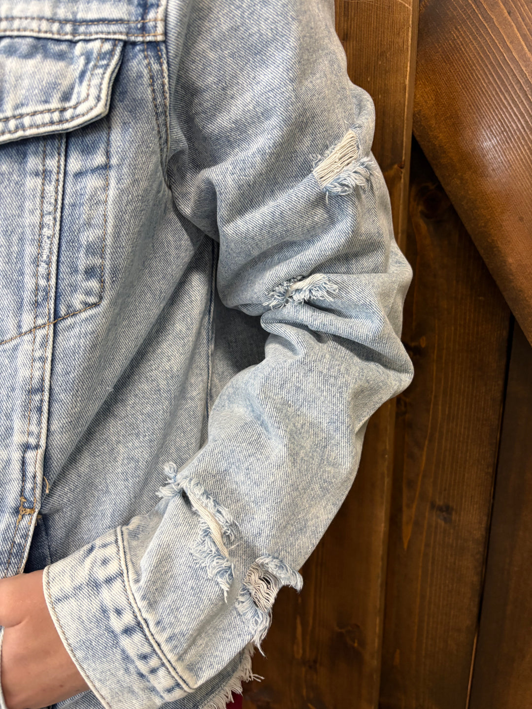 Distressed Raw Hem Denim Jacket