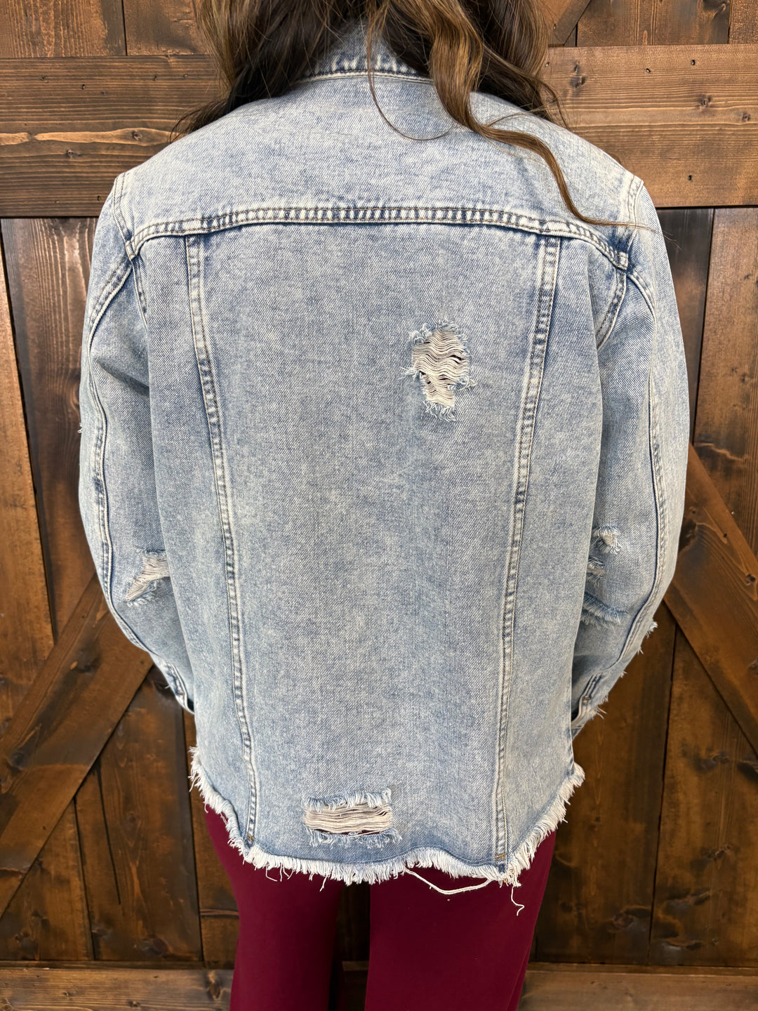 Distressed Raw Hem Denim Jacket