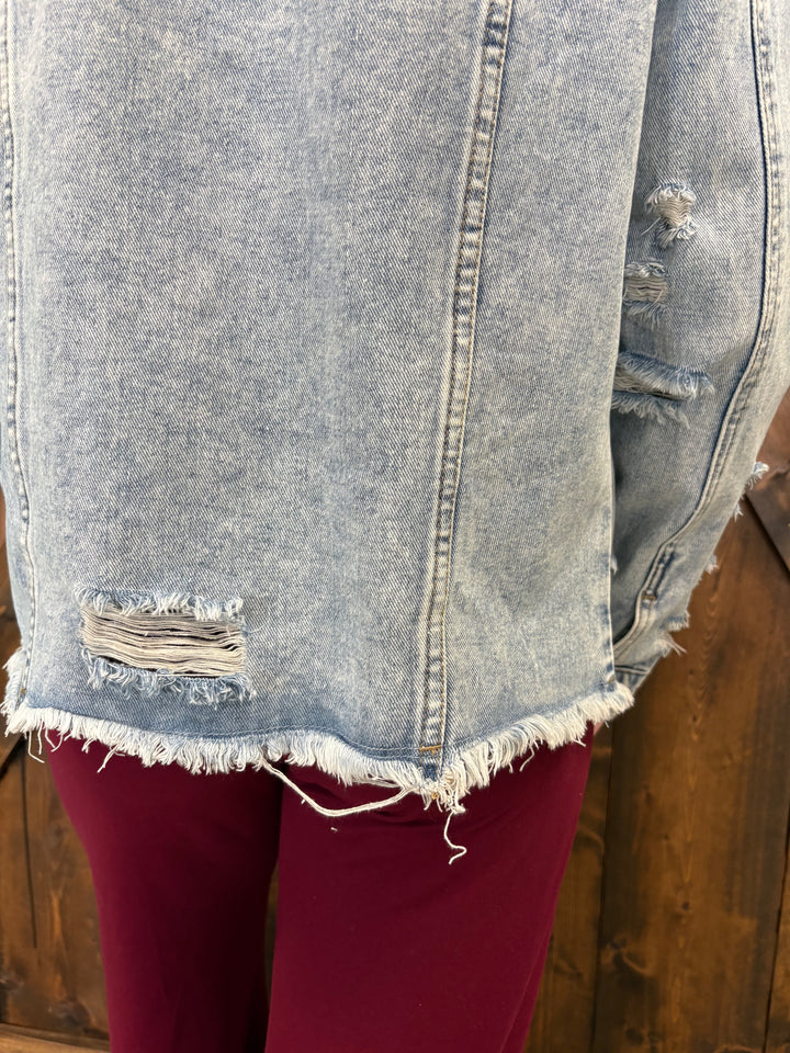 Distressed Raw Hem Denim Jacket