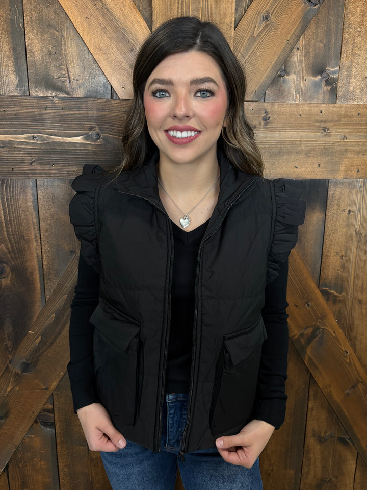 Everyday Puff Zip Up Vest w/ Ruffle Sleeve- 2 Colors