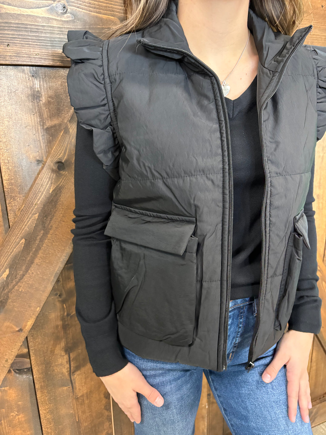 Everyday Puff Zip Up Vest w/ Ruffle Sleeve- 2 Colors