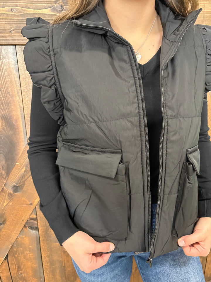 Everyday Puff Zip Up Vest w/ Ruffle Sleeve- 2 Colors