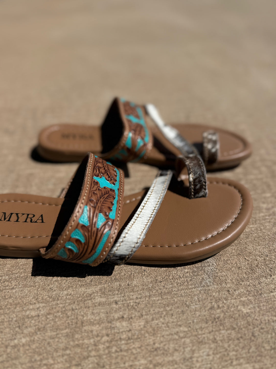 LaDonna Trail Turquoise Hand Tooled Sandals