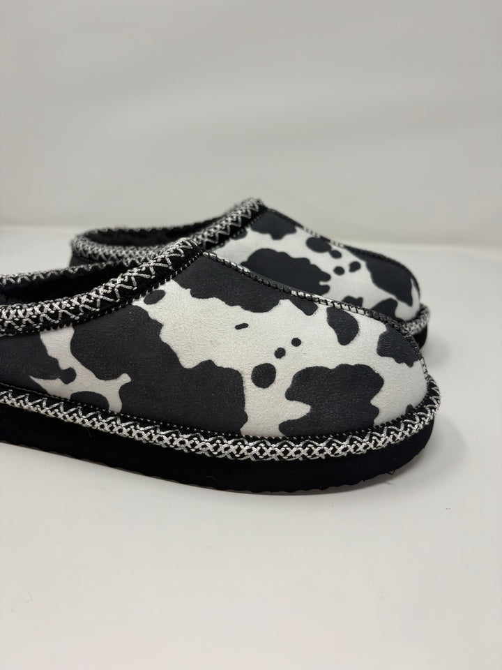 Very G Georgina Black & White Cow Print Slippers