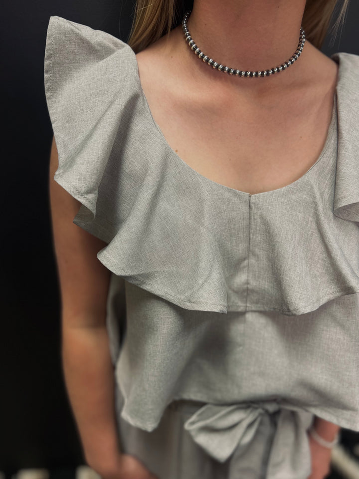 Oatmeal Smocking Waist  & Ruffled Crop Trop Set