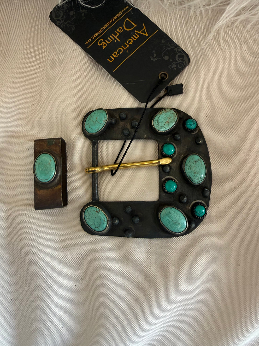Natural Turquoise Western Belt Buckle Set