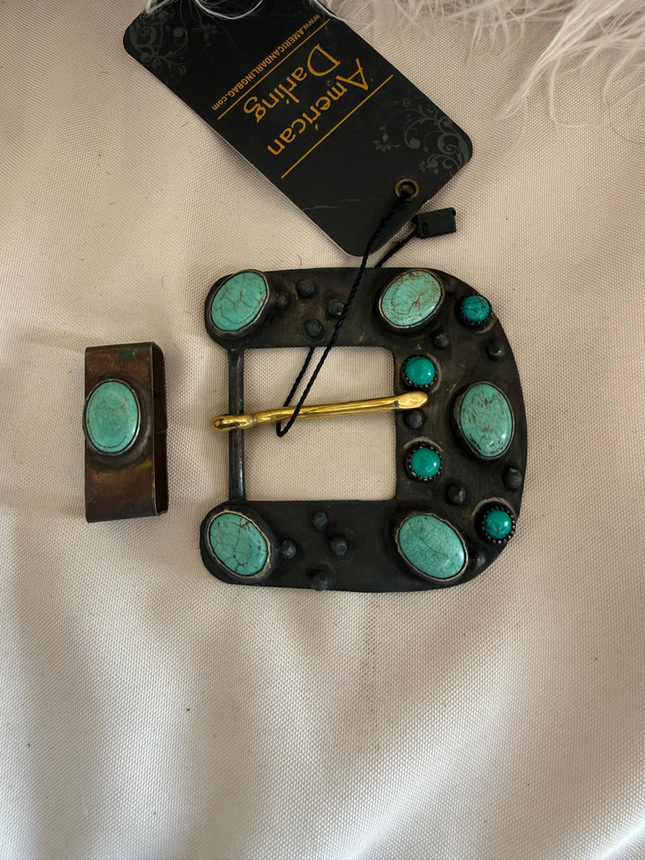 Natural Turquoise Western Belt Buckle Set