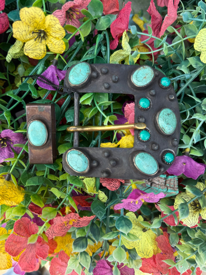 Natural Turquoise Western Belt Buckle Set