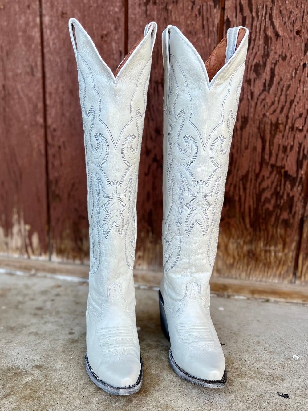 Tanner Mark White Knee High Boots | gussieduponline