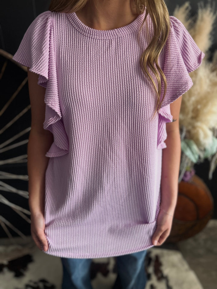 Ruffled Sleeve Solid Top-6 Colors*