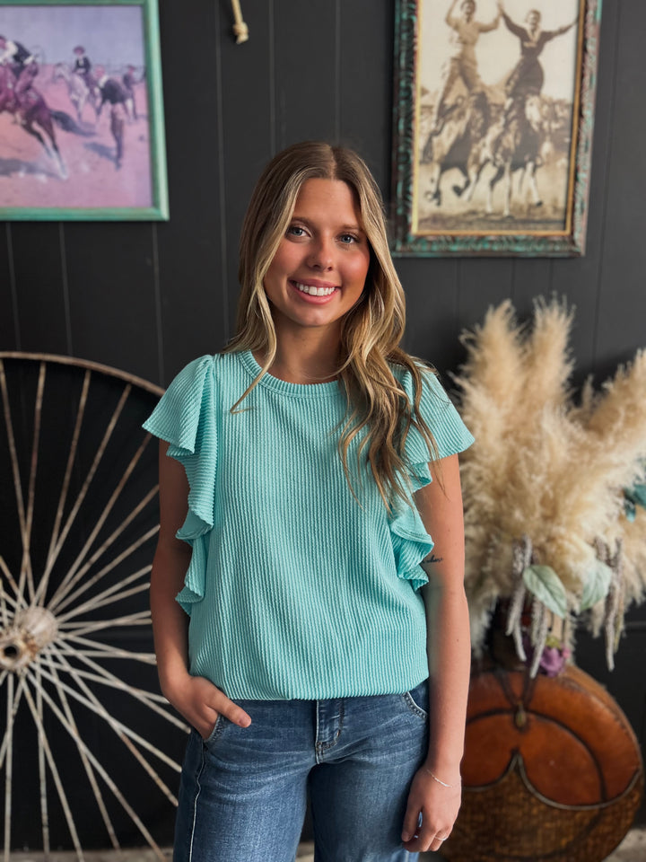 Ruffled Sleeve Solid Top-6 Colors*