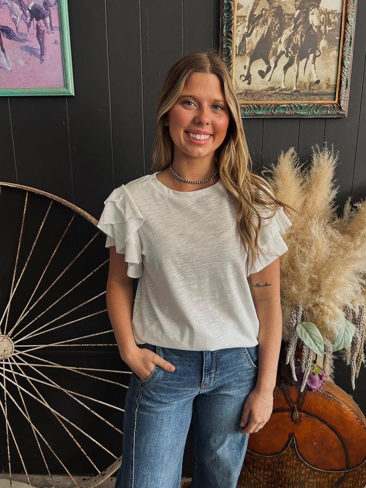 Western Layered Ruffle Short Sleeve Round Neck Top-3 Colors