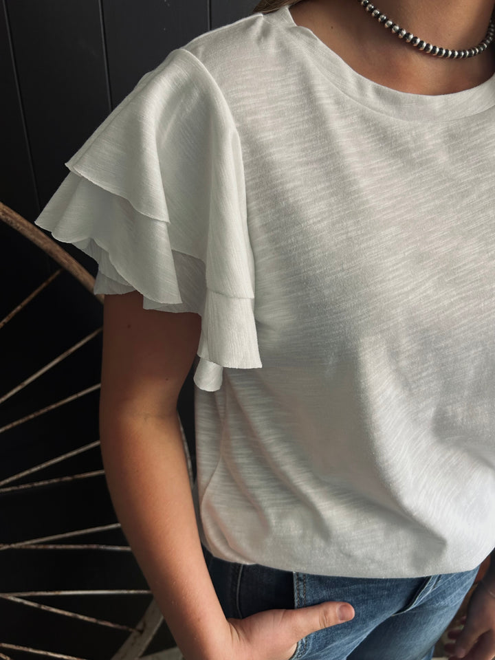 Western Layered Ruffle Short Sleeve Round Neck Top-3 Colors