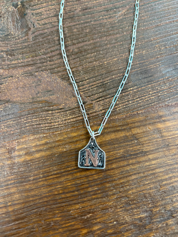 Western Etched Initial Necklace