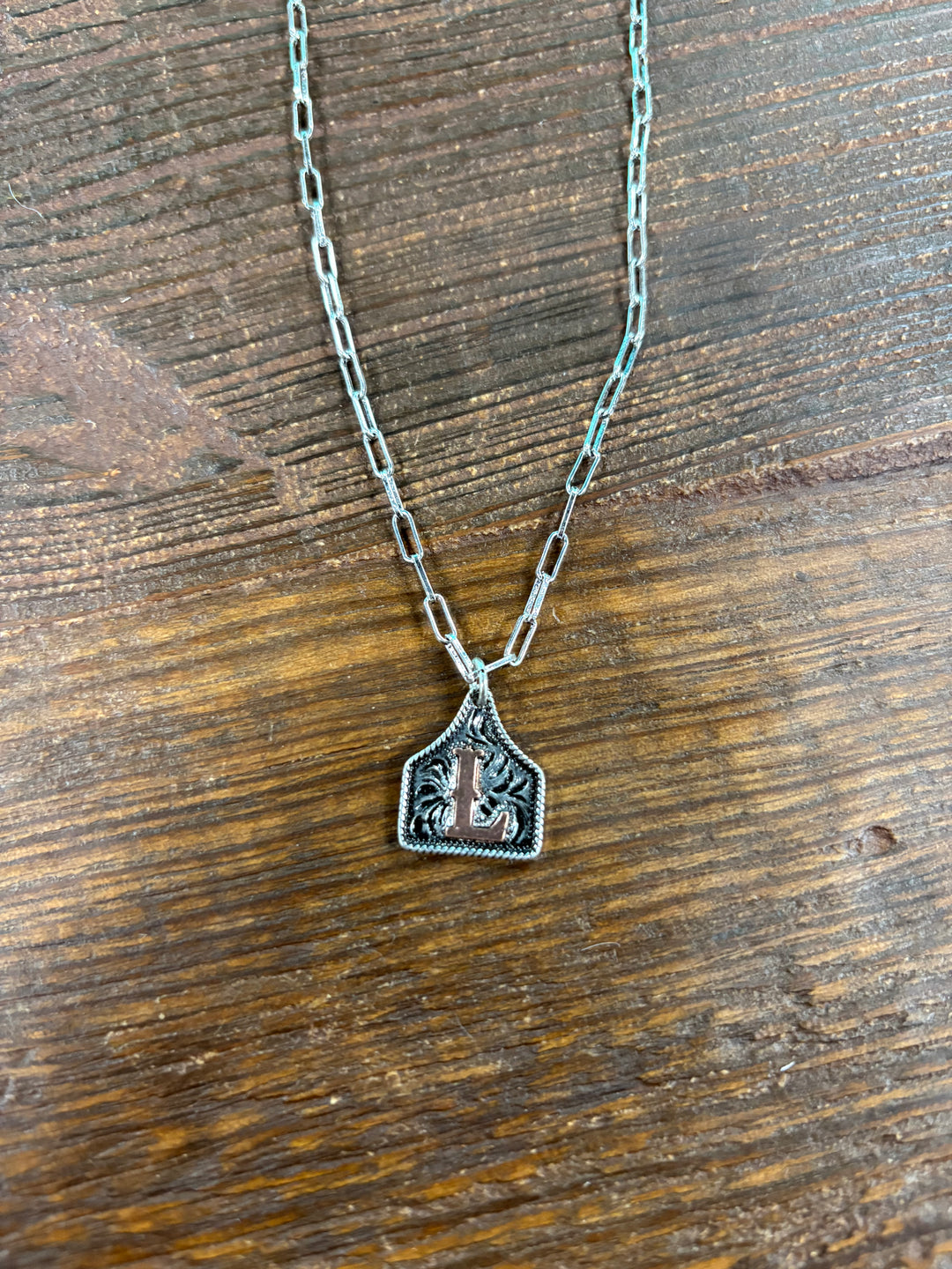 Western Etched Initial Necklace