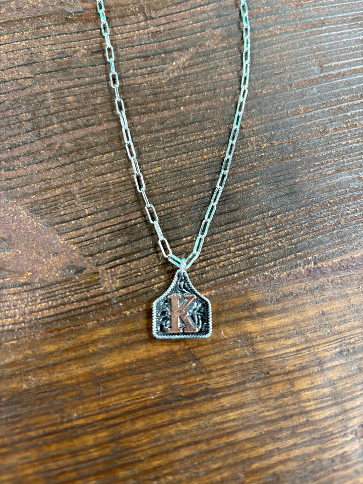 Western Etched Initial Necklace