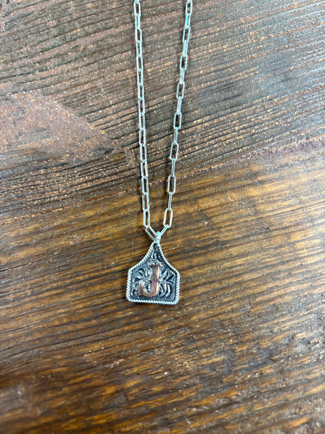 Western Etched Initial Necklace
