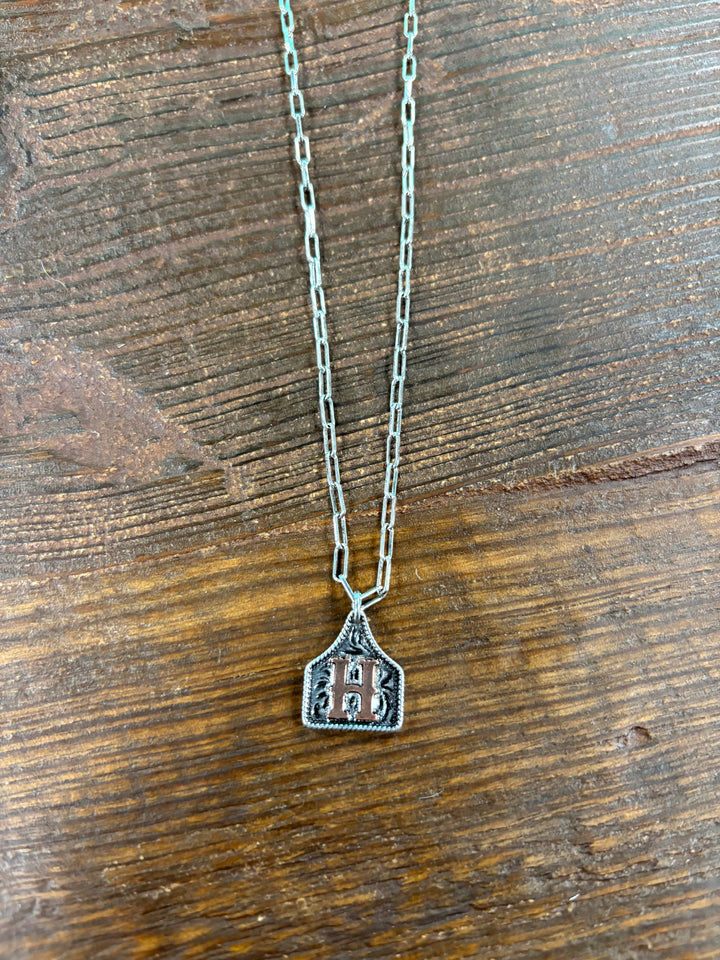 Western Etched Initial Necklace